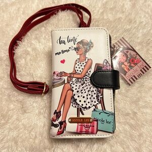 NWT-NICOLE LEE-Tea Time Me Time-BIFOLD CROSSBODY WALLET-PHONE CASE